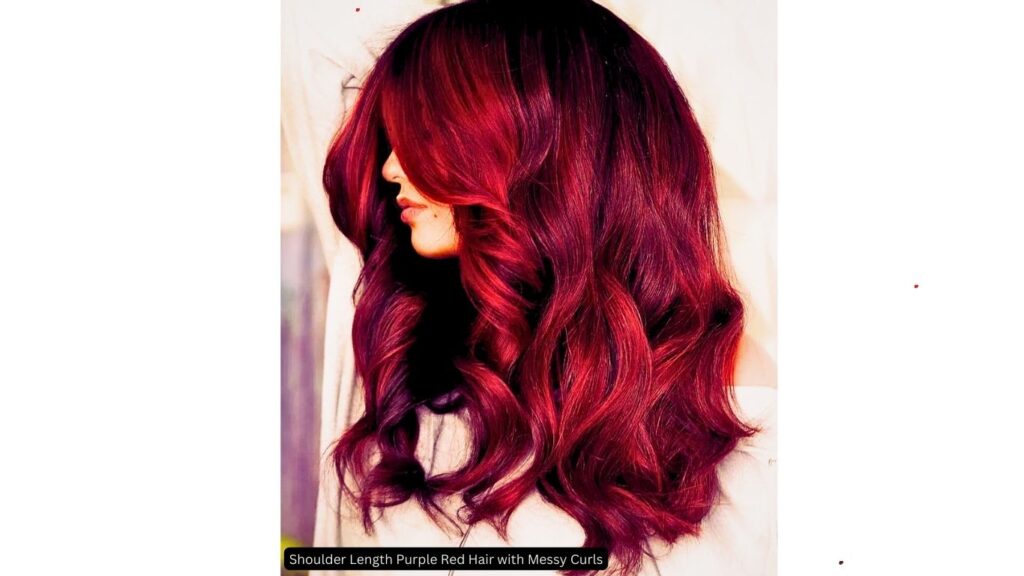 Shoulder Length Purple Red Hair with Messy Curls
